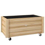 Outsunny Jardinieră de Gradină cu Orificiu de Drenaj și Căptușeală, Jardinieră din Lemn de Brad cu Roți, 89x48x47 cm, Lemn Natural | Aosom Romania