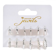Set Cercei Femei, Language of Jewels, Modele &Icirc;mpletite, Culoare Argintie, 6 Perechi