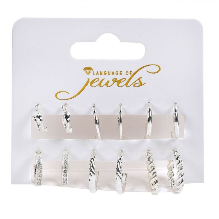 Set Cercei Femei, Language of Jewels, Modele &Icirc;mpletite, Culoare Argintie, 6 Perechi