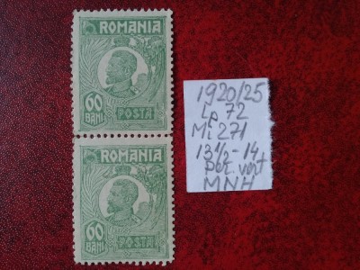 1920- Romania- Ferd. b. mic Mi271-Hartie alba.-per.vert.-MNH foto