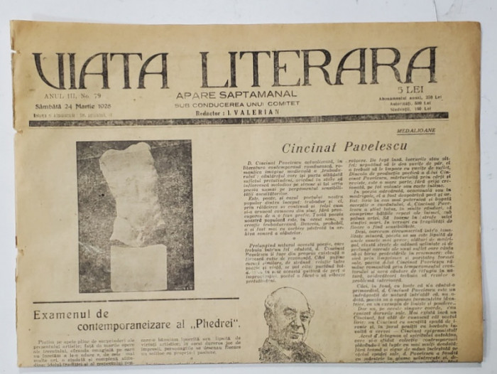 VIATA LITERARA , SUB CONDUCEREA UNUI COMITET , SAPTAMANAL , ANUL III , NR.79 , 24 MARTIE , 1928