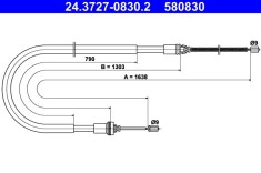 ATE 24.3727-0830.2 Cablu, frana de parcare