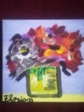 TABLOU PE PANZA CU SASIU NOU 20X20 CM VAS CU FLORI ACRILIC PRET DOAR 20 LEI