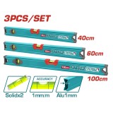 Set 3 nivele cu bula TOTAL din aluminiu, 40/60/100 cm