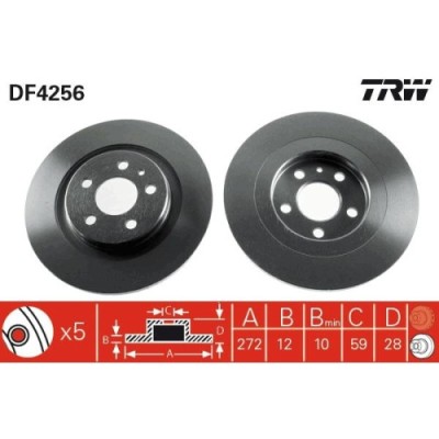 Set discuri frana spate TRW, Citroen C8, 2002-; Fiat Ulysse, 1994-2011; Lancia Phedra 2002-2010; Peugeot 807 (E), 2002-, spate; puntea spate foto