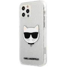 Husa TPU Karl Lagerfeld Choupette Head Glitter pentru Apple iPhone 12 Pro Max, Argintie KLHCP12LCHTUGLS