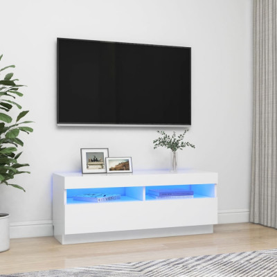 Comodă TV cu lumini LED, alb, 100x35x40 cm foto