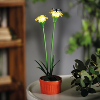 Floare colorată solară - 8 x 8 x 32 cm - 10 LED-uri alb cald - galben_11735C foto