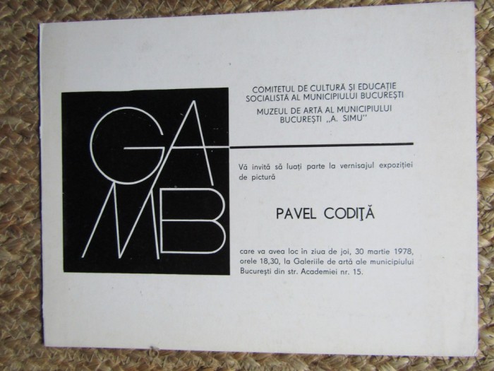 PAVEL CODITA PLIANT EXPOZITIE 1978