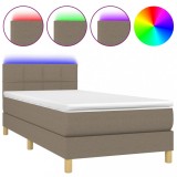 Cumpara ieftin Pat cu arcuri, saltea si LED, gri taupe, 90x190 cm, textil