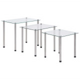 Set 3 Mese Cafea Gossi Suprapuse, Sticla Securizata Transparenta, Living, Moderne, 45.5x29.5x37 cm