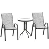 Outsunny Set Mobilier de Grădină din 3 Piese cu Scaune Suprapozabile și Masă din Sticlă, 54x71x93 cm, Gri &Icirc;nchis | Aosom Romania