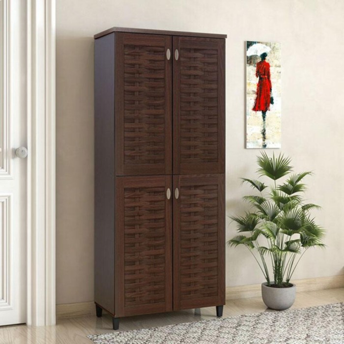 Dulap de pantofi Mantam 4 usi, Nuc, 24 - 30 de perechi, 78x40x170 cm