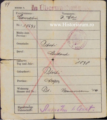 HST A2304 Carte identitate Pitești 1918 autoritățile germane de ocupație foto