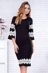 Rochie neagra cu motive traditionale Rodica 2 foto