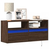 Cumpara ieftin Comodă TV de perete cu lumini LED, stejar maro, 100x31x45 cm