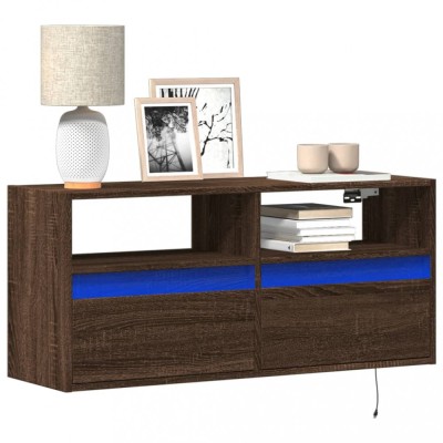 Gossi comoda tv de perete cu lumini led, stejar maro, 100x31x45 cm foto