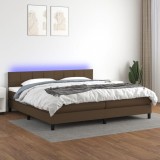 vidaXL Pat cu arcuri, saltea și LED, maro &icirc;nchis, 200x200 cm, textil