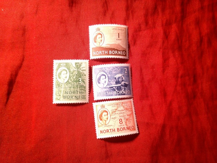 Serie mica North Borneo colonie Britanica 1954 R.Elisabeta si Motive locale , 4 valori