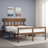 Cadru de pat senior cu tăblie, maro miere, king size lemn masiv