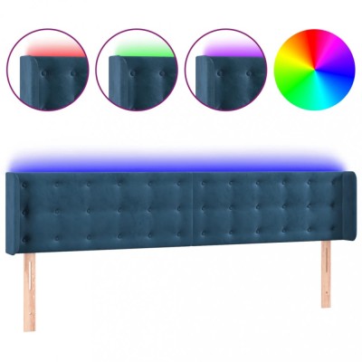 Tablie de pat cu LED, albastru inchis, 163x16x78/88 cm, catifea foto