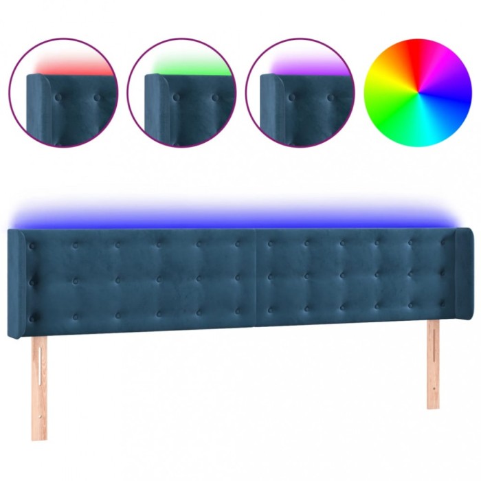 Tablie de pat cu LED, albastru inchis, 163x16x78/88 cm, catifea