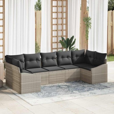 vidaXL Set de canapele pentru grădină 7 pcs Gri deschis Rattan poli 3346872 foto