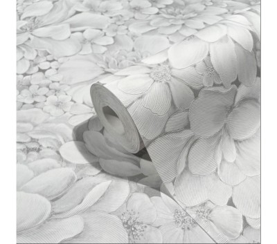 Tapet floral, extralavabil, alb, argintiu, dormito, Marburg Botanica, 33952 foto