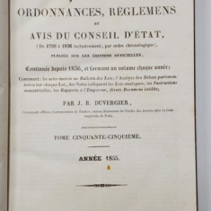 COLLECTION COMPLETE DES LOIS, DECRETS, ORDONNANCES, REGLEMENTS ET AVIS DU CONSEIL - D 'ETAT par J.B. DUVERGIER, TOME 55 - PARIS, 1855