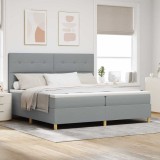 Cumpara ieftin Pat cu arc LED cu headboard Gri deschis 200 x 200 cm tesatura