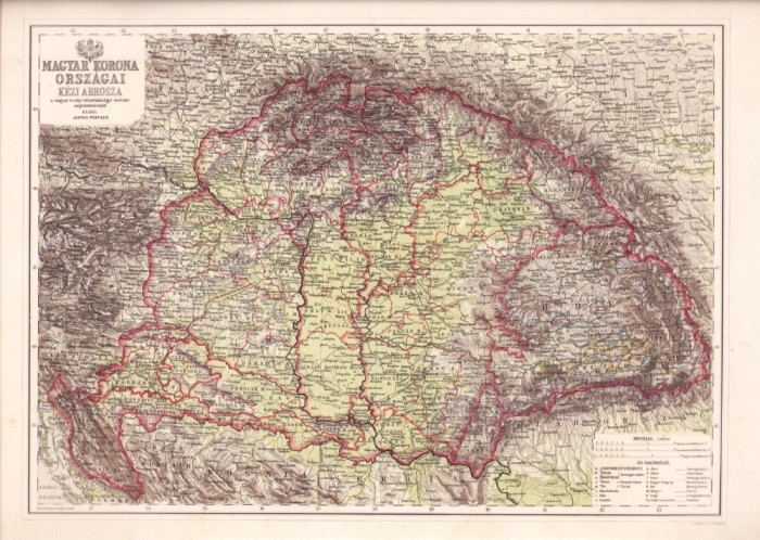 PM268N Transilvania și Banatul &icirc;n anul 1871 pe o hartă maghiară după cartograful german Justus Perthes