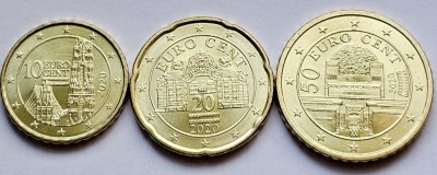 Set 3 monede 10, 20, 50 cents 2020 Austria, unc, km#3139-3141 foto