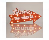 Sageata Rosie Decorativa din Lemn cu Mesaj "Love you forever" si LED, Valentine's Day, 35x3.5x15.5cm