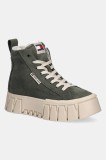 Tommy Jeans pantofi de piele &icirc;ntoarsă TJW VULC FLATFORM SUEDE WL culoarea verde, cu platformă, izolare ușoară, EN0EN02894