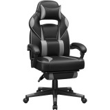 SONGMICS Scaun gaming ergonomic, cu spatar inalt, suport pentru picioare, maxim 150 kg , 50x70x126 cm, negru si gri