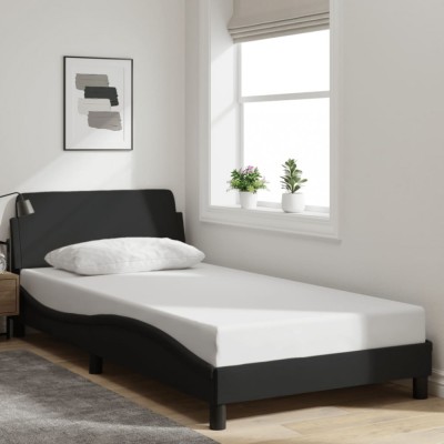 vidaXL Cadru de pat cu tăblie, negru, 100x200 cm, textil foto