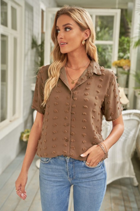 P777-8 Camasa casual din material lejer semitransparent si buline 3D