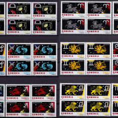 RO 2001/2002 LP 1574+1576 "Semnele zodiacului" I + II serii bloc de 4 , MNH