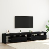 Cabinete TV vidaXL 2 pcs cu LED-uri Stejar Negru Lemn Ingineresc, Suport TV vidaXL cu LED-uri - Stejar Negru, 90x35x40 cm, făcut din lemn ingineresc