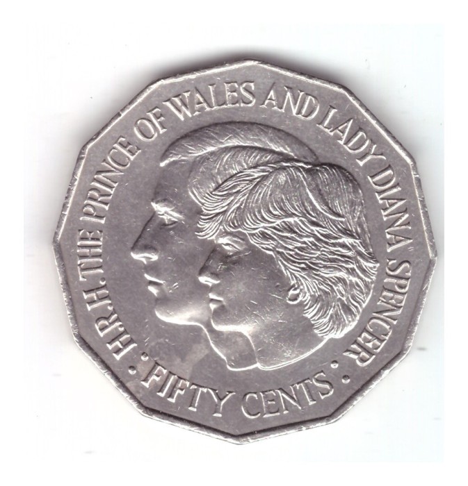 Moneda Australia 50 cents/centi 1981, nunta regala, stare buna, curata