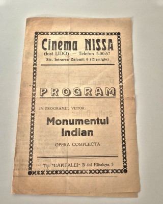 Carte veche Program Cinema Nissa fost Lido Bucuresti Pliant foto