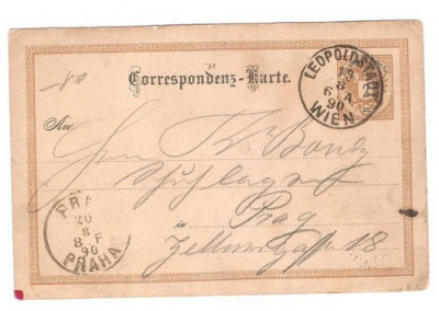 Austria &amp;Ouml;sterreich 1890 Postal History Rare, Postal Card Wien to Prague D.051 foto
