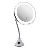 Oglinda cosmetica, Flexible, Cu ventuza, Marire 10x, 21 LED-uri, 20 x 10 x 22 cm, Alb