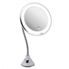 Oglinda cosmetica, Flexible, Cu ventuza, Marire 10x, 21 LED-uri, 20 x 10 x 22 cm, Alb