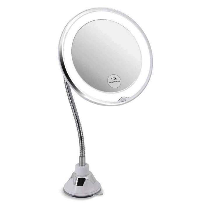Oglinda cosmetica, Flexible, Cu ventuza, Marire 10x, 21 LED-uri, 20 x 10 x 22 cm, Alb