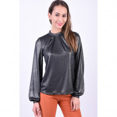 Bluza Eleganta Pieces Beatrice T-Neck Argintiu Inchis foto