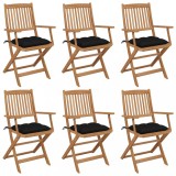 vidaXL Scaune grădină pliabile, cu perne, 6 buc., lemn masiv de acacia 3074962