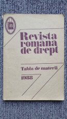 Revista Romana de Drept, tabla de materii 1988, 170 pagini foto