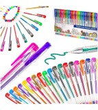 Set 25 Pixuri Gel cu Sclipici Metalice si Fluorescente pentru Desen