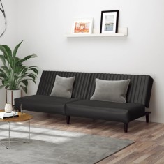 Canapea extensibilă cu 2 locuri, negru, piele ecologică
